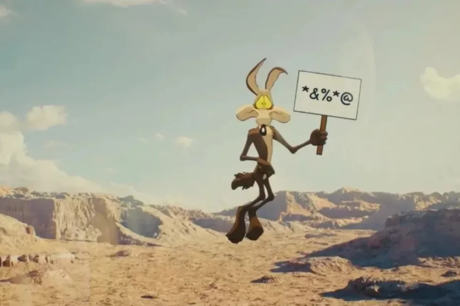 Une affiche et une date de sortie du film "Coyote vs. Acme" au cinéma en 2026