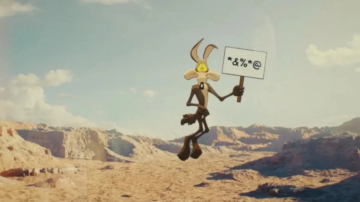 Une affiche et une date de sortie du film "Coyote vs. Acme" au cinéma en 2026